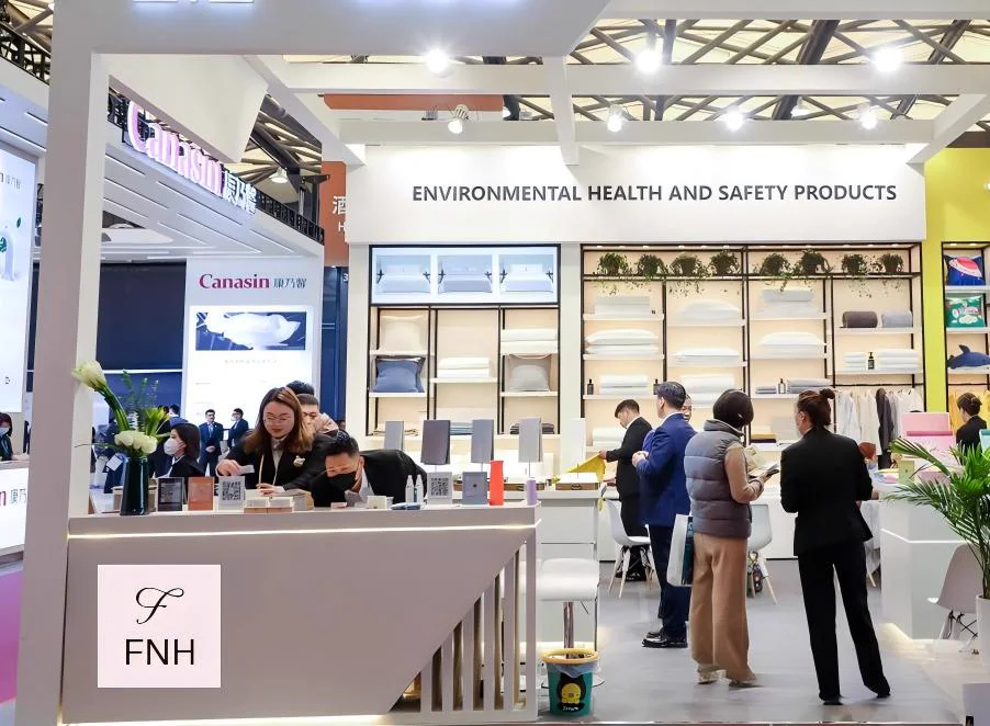 Funihe team and hospitality textile buyers at exhibition 9