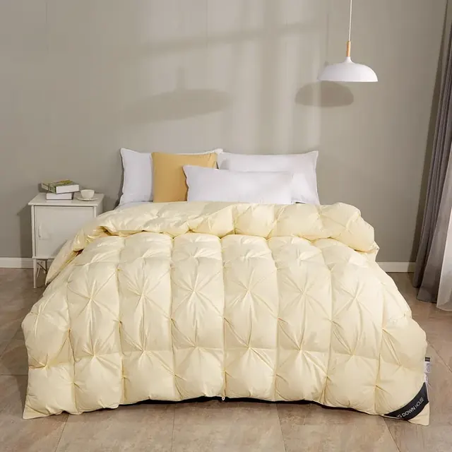 Natural Beige Twisted Flower Style Standard Size Goose Down And Duck Duvet by FNH