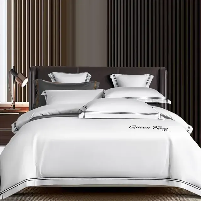 Setup Uk Embroidered White Hotel Bedding Double Bed Sheet by FNH