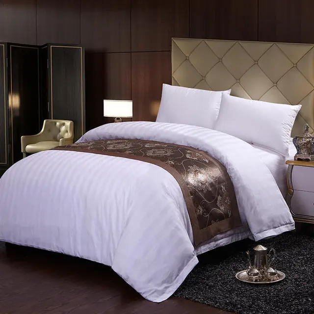Cotton White 3 cm Stripe Motel Hotel Bedding Set by FNH
