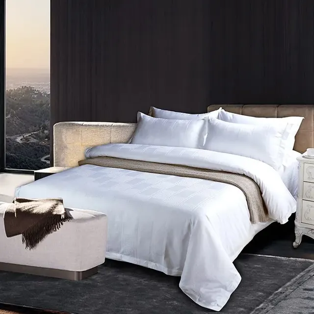 Flexibility Cotton White Jacquard Hotel Motel Bedding Set by FNH