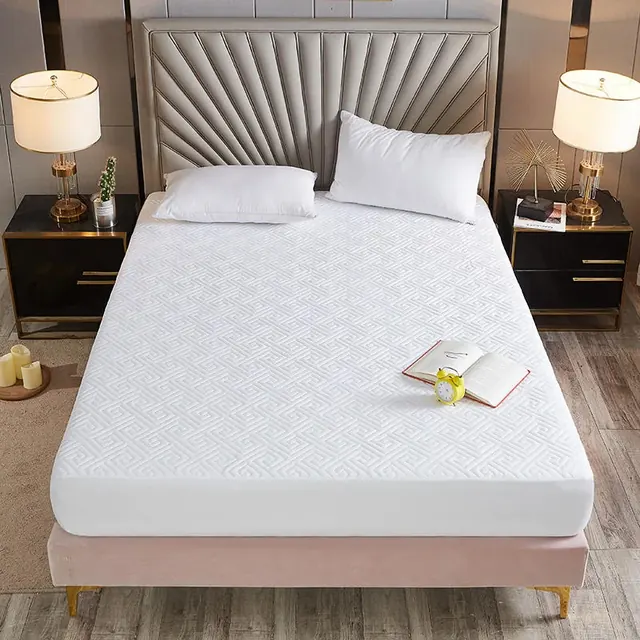 Original White Queen Size Stitch Fitted Mattress Protector by FNH